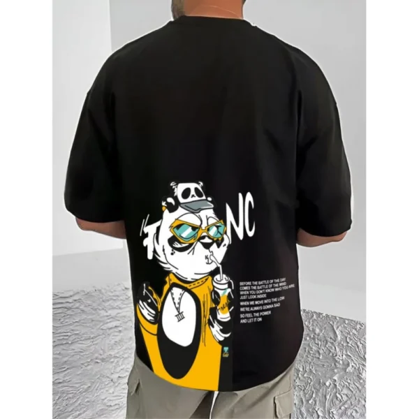 Men's Black Cotton Blend Printed Round Neck Half Sleeve T-Shirt