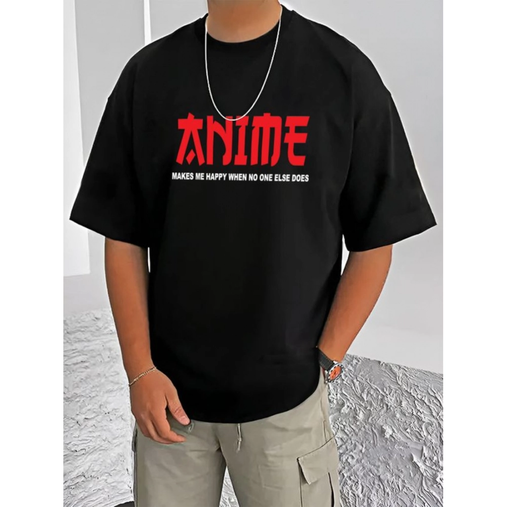 Men's Black Printed Cotton Blend Half Sleeve T-Shirt