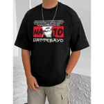 Generic Men's Casual Cotton Blend Printed Round Neck Half Sleeve T-Shirt (Black)