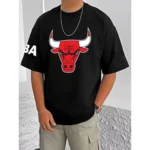 Men's Black Printed Cotton Blend Half Sleeve T-Shirt