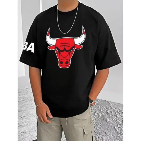 Men's Black Printed Cotton Blend Half Sleeve T-Shirt