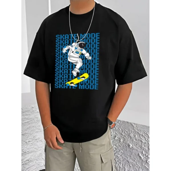 Men's Black Printed Half Sleeve Round Neck T-Shirt