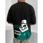 Men's Black Cotton Blend Printed Round Neck Half Sleeve T-Shirt