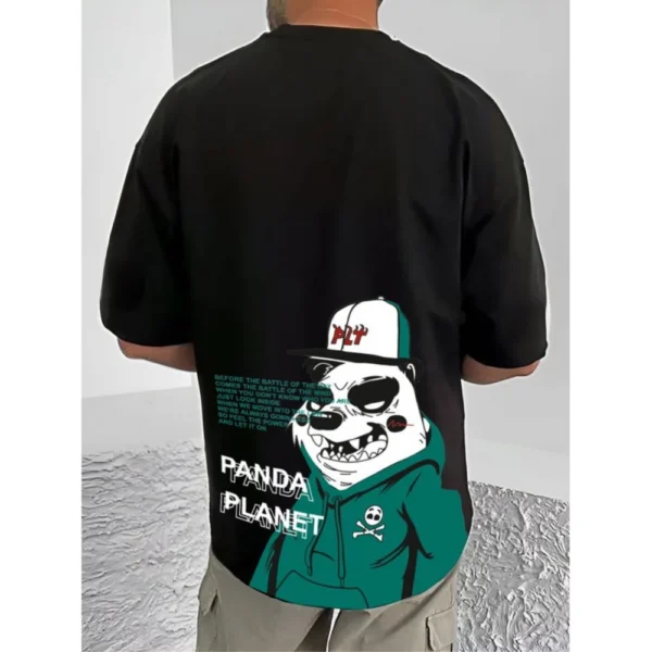 Men's Black Cotton Blend Printed Round Neck Half Sleeve T-Shirt