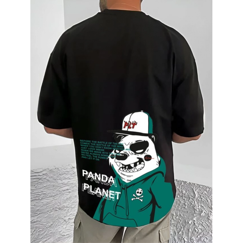 Men's Black Cotton Blend Printed Round Neck Half Sleeve T-Shirt