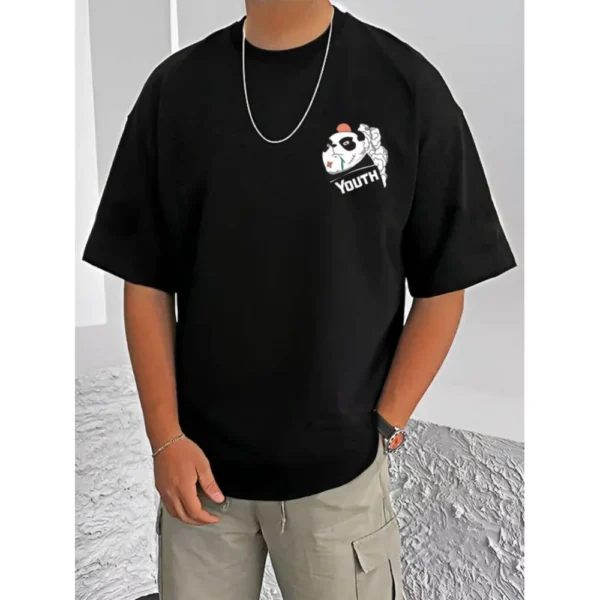 Black Men's Casual Cotton Blend Printed Half Sleeve T-Shirt