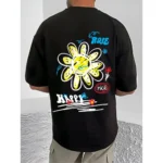 Generic Men's Casual Cotton Blend Printed Round Neck Half Sleeve T-Shirt (Black) - Image 4