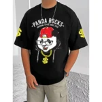 Men's Black Printed Cotton Blend Half Sleeve T-Shirt