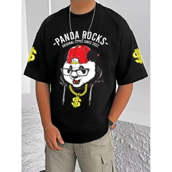 Men's Black Printed Cotton Blend Half Sleeve T-Shirt