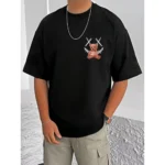 Men's Black Printed Cotton Blend Half Sleeve T-Shirt