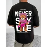 Generic Men's Casual Cotton Blend Printed Round Neck Half Sleeve T-Shirt (Black)