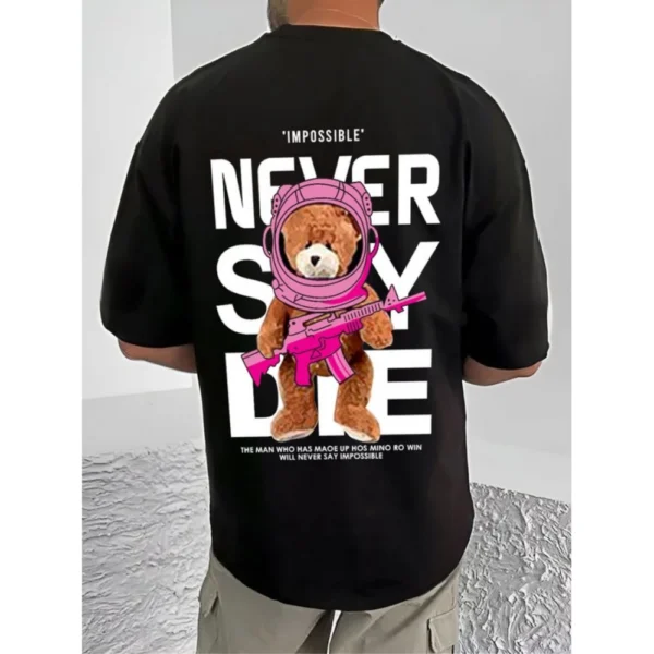 Generic Men's Casual Cotton Blend Printed Round Neck Half Sleeve T-Shirt (Black)