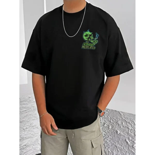 Men's Black Printed Cotton Blend Half Sleeve T-Shirt