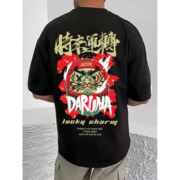 Generic Men's Casual Cotton Blend Printed Round Neck Half Sleeve T-Shirt (Black)