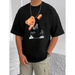 Men's Black Printed Cotton Blend Half Sleeve T-Shirt