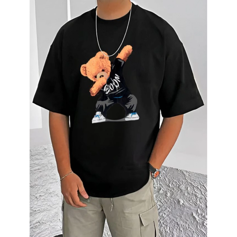 Men's Black Printed Cotton Blend Half Sleeve T-Shirt