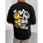 Generic Men's Casual Cotton Blend Printed Round Neck Half Sleeve T-Shirt (Black) - Image 4