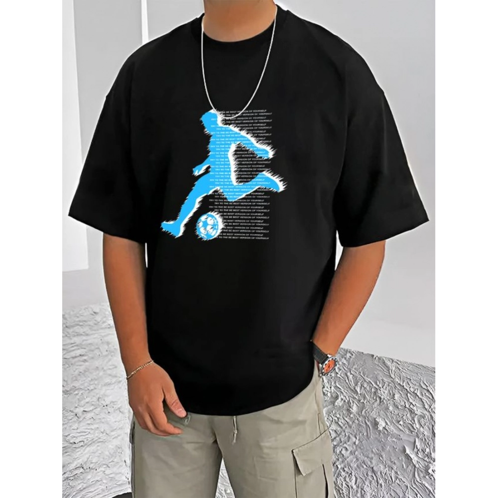 Men's Black Printed Half Sleeve Round Neck T-Shirt