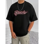 Generic Men's Casual Cotton Blend Printed Round Neck Half Sleeve T-Shirt (Black)