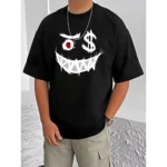 Generic Men's Casual Cotton Blend Printed Round Neck Half Sleeve T-Shirt (Black)