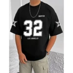 Men's Black Cotton Blend Printed Round Neck Half Sleeve T-Shirt