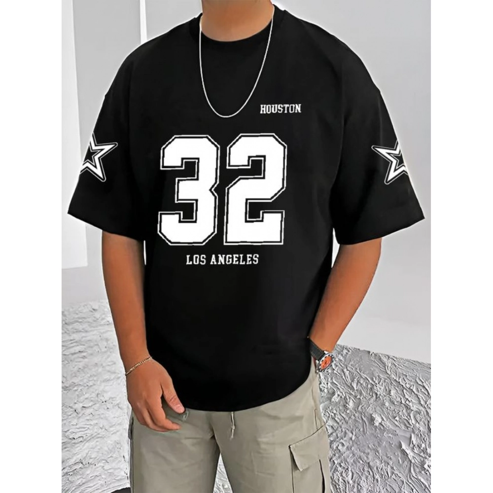 Men's Black Cotton Blend Printed Round Neck Half Sleeve T-Shirt