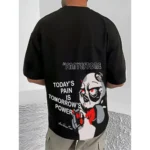 Men's Black Cotton Blend Printed Round Neck Half Sleeve T-Shirt