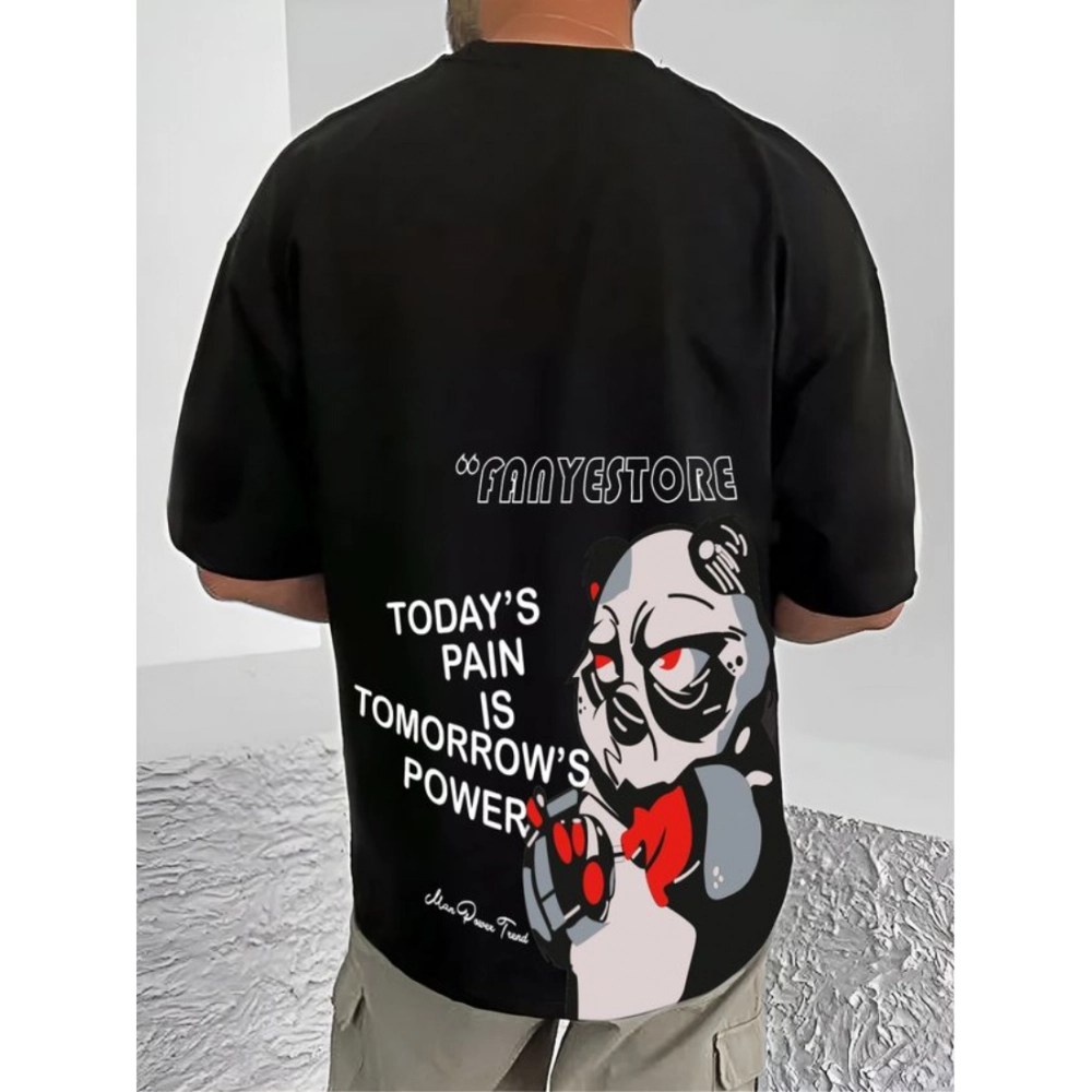 Men's Black Cotton Blend Printed Round Neck Half Sleeve T-Shirt