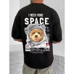 Generic Men's Casual Cotton Blend Printed Round Neck Half Sleeve T-Shirt (Black)