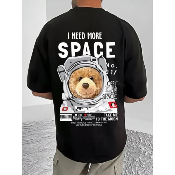 Generic Men's Casual Cotton Blend Printed Round Neck Half Sleeve T-Shirt (Black)