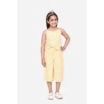 Generic Girl's Polyester Cotton Blend Striped Sleeveless Round Neck Dress (Yellow)