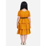 Generic Girl's Polyester Crepe Printed Puff V-Neck Dress (Orange) - Image 3