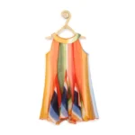 Generic Girl's Chiffon Graphic Sleeveless Round Neck Dress (Orange)