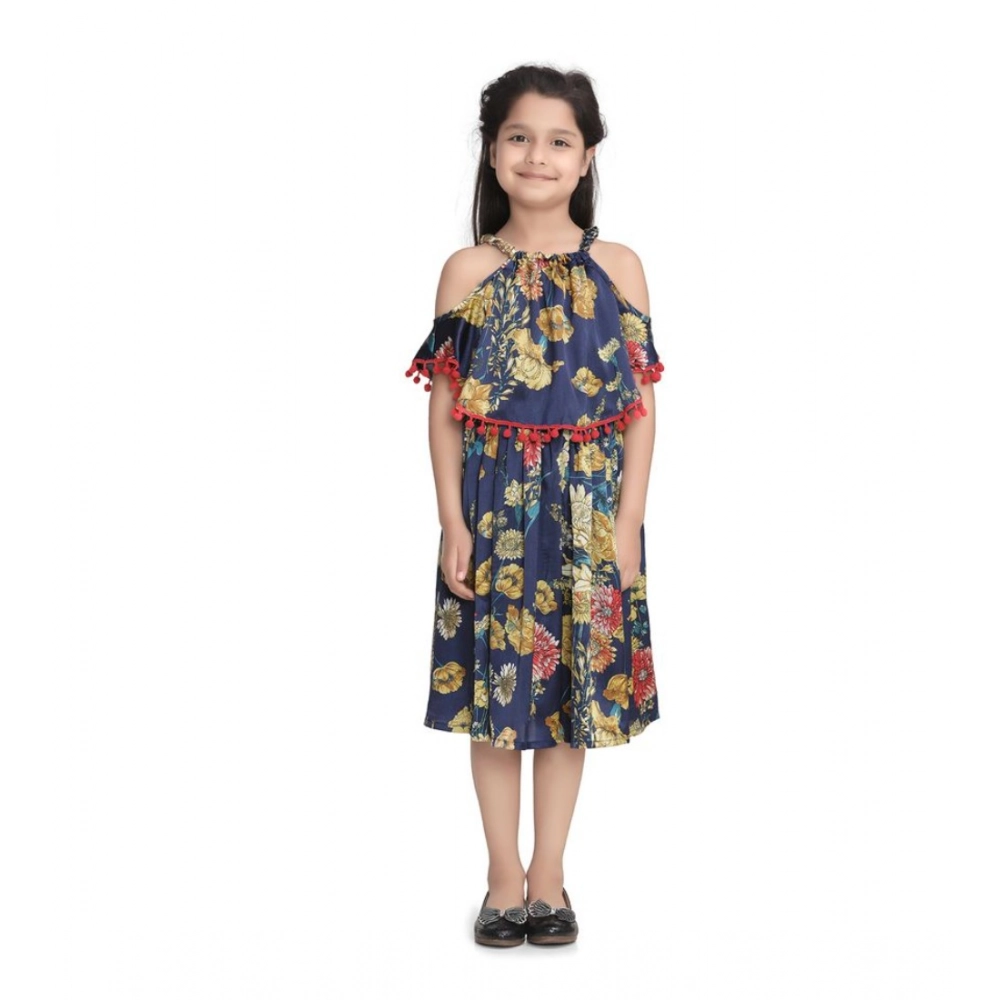 54535919742_d2a911e249_o_d-1000x1000-1.webp Generic Girl's Satin Floral Printed Cold Shoulder Round Neck Dress (Navy Blue) - Image 1