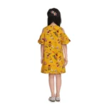 Generic Girl's Polyester Crepe Floral Printed Long Sleeve Round Neck Dress (Yellow) - Image 3