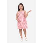 Generic Girl's Polyester Cotton Blend Striped Sleeveless Round Neck Dress (Pink)
