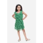 Generic Girl's Chiffon Ruffled Sleeveless Round Neck Dress (Green)
