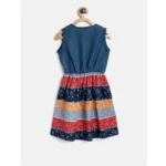 Generic Girl's Denim-Cotton Floral Printed Sleeveless Round Neck Dress (Multicolor) - Image 4