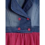 Generic Girl's Polyester Crepe-Net Solid Shoulder Straps Shirt collar Dress (Blue-Pink) - Image 3