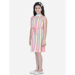 Generic Girl's Polyester Crepe Striped Sleeveless Round Neck Dress (Multicolor) - Image 3