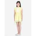 Generic Girl's Polyester Solid Short Sleeve Round Neck Dress (Lemon Yellow) - Image 3
