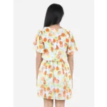 Generic Girl's Polyester Printed Short Sleeve V-Neck Dress (Yellow-Orange) - Image 4