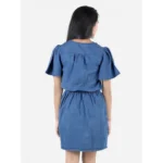 Generic Girl's Denim Solid Short Sleeve V-Neck Dress (Blue) - Image 4