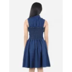 Generic Girl's Denim Solid Sleeveless Shirt collar Dress (Blue) - Image 4