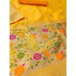 Generic Women's Banarasi Silk Printed Unstitched Salwar Suit Material With Dupatta (Yellow, 3Mtrs) - Image 2