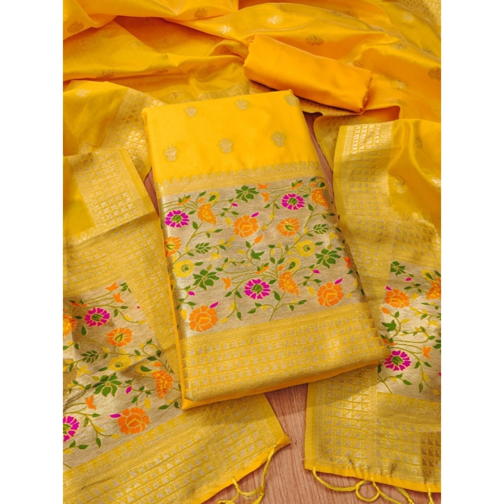 Yellow Banarasi Silk Unstitched Salwar Suit Material with Dupatta