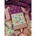 Wine Banarasi Silk Unstitched Salwar Suit Material with Dupatta