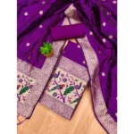 Generic Women's Banarasi Silk Printed Unstitched Salwar Suit Material With Dupatta (Purple, 3Mtrs) - Image 4