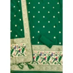 Generic Women's Banarasi Silk Printed Unstitched Salwar Suit Material With Dupatta (Bottle Green, 3Mtrs) - Image 3