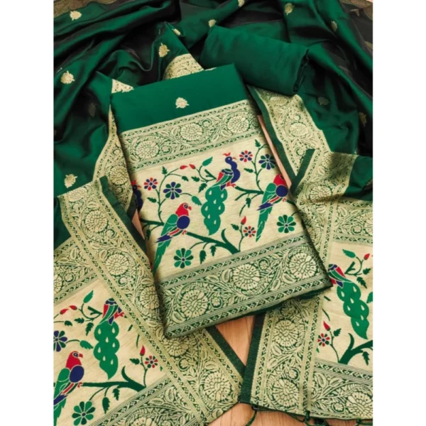 Bottle Green Banarasi Silk Salwar Suit Material